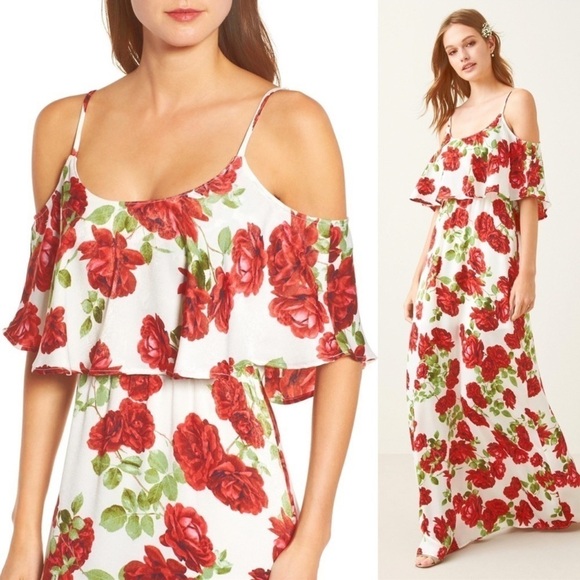 NWT SHOW ME YOUR MUMU Caitlin Ruffle Maxi Dress Antique Rose Chiffon, Size Small - Picture 1 of 12